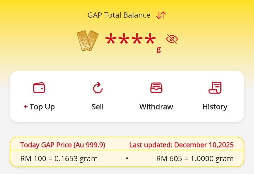 Skrin Top Up dan GAP Total Balance