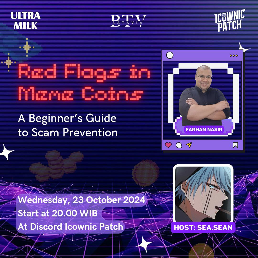 Poster webinar Red Flags in Meme Coins, A Beginner Guide to Scam Prevention, 23 Oktober 2024