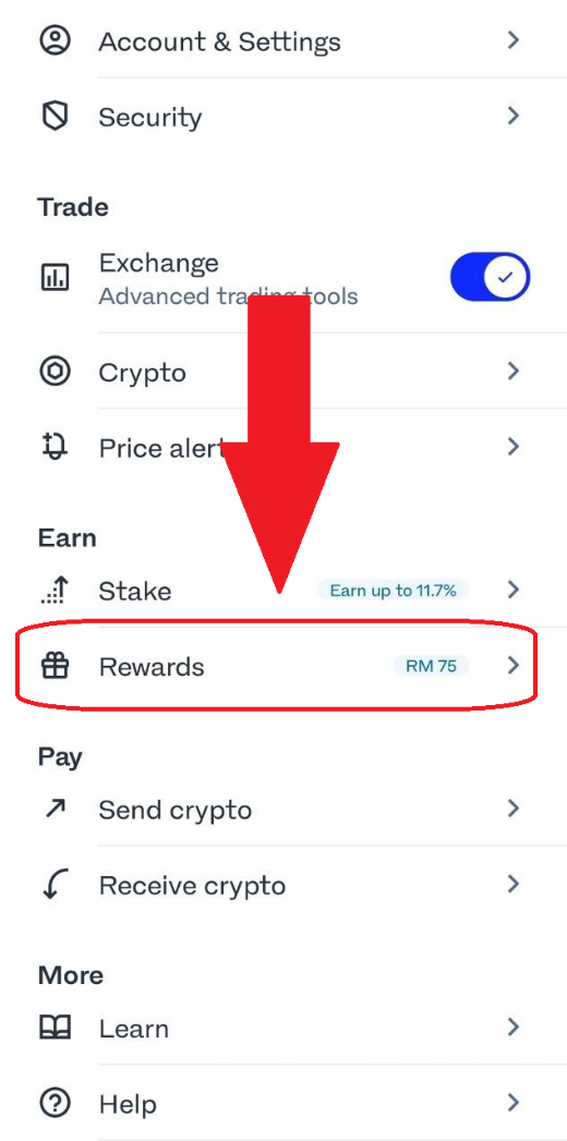 Menu sidebar dengan pilihan Rewards